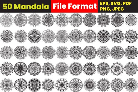 50 Mandala Coloring Page Bundle: Versatile Creative Assets