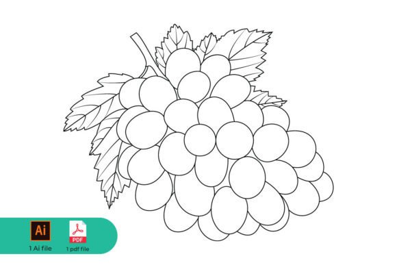 Grapes Coloring Page and Line Art for Creative Projects