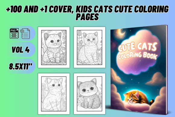 Kids Cats Cute Coloring Pages - VOL 4: A Publisher’s Guide to This Psychedelic Cat Template